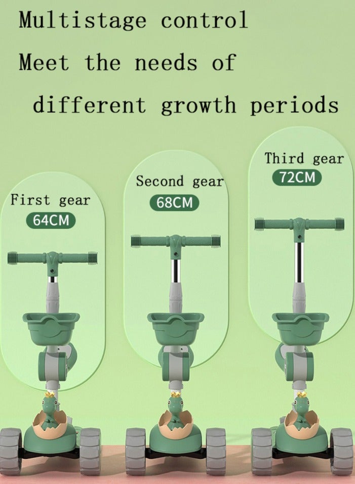 3 Wheel Kids Scooter with Flash LED Wheels and Music for Toddlers Girls and Boys 4 Adjustable Handlebar Heights Tilt Steering，Extra-Wide Deck for Kids Ages 2-12 - Green - Image 3