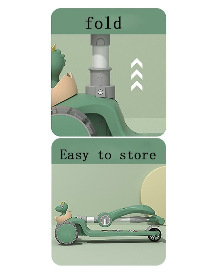 3 Wheel Kids Scooter with Flash LED Wheels and Music for Toddlers Girls and Boys 4 Adjustable Handlebar Heights Tilt Steering，Extra-Wide Deck for Kids Ages 2-12 - Green - Image 5