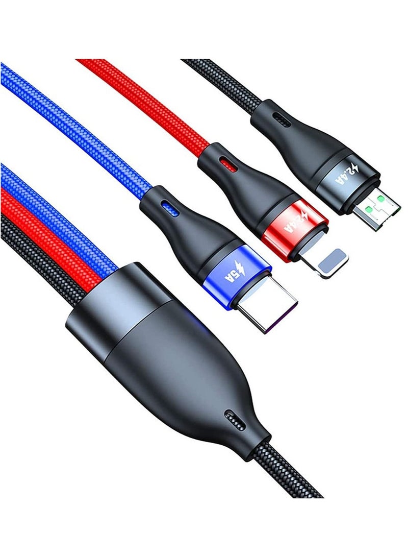 إلترازون 3 in 1 Charger Cable 3FT/1M Nylon Braided 5A Fast Charge Cable with iP Micro USB Type-C Compatible with Cell Phones Tablets USB C Cable - Image 5