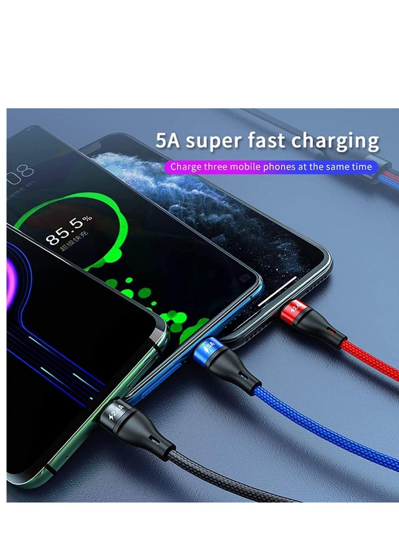 إلترازون 3 in 1 Charger Cable 3FT/1M Nylon Braided 5A Fast Charge Cable with iP Micro USB Type-C Compatible with Cell Phones Tablets USB C Cable - Image 3