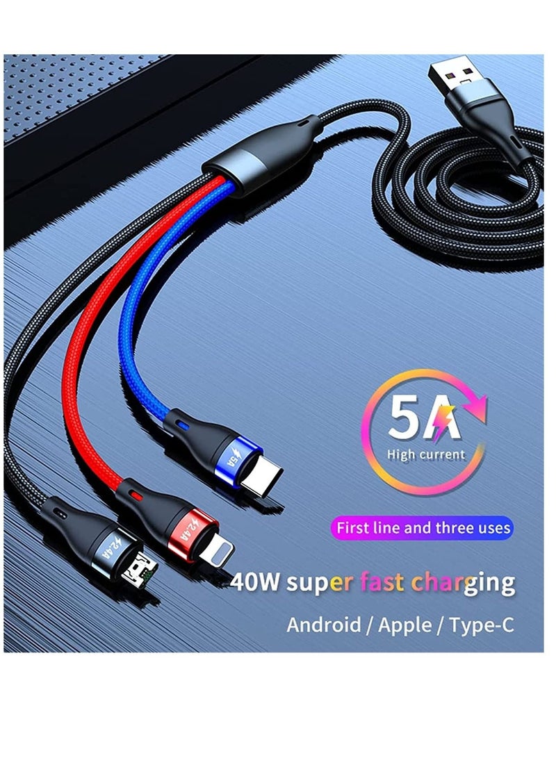 إلترازون 3 in 1 Charger Cable 3FT/1M Nylon Braided 5A Fast Charge Cable with iP Micro USB Type-C Compatible with Cell Phones Tablets USB C Cable - Image 2