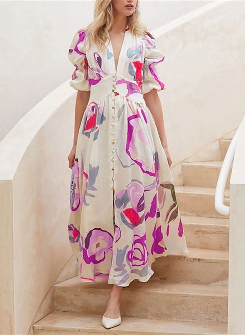 Loquat Women's Beach Slim Print Dress Multicolour 