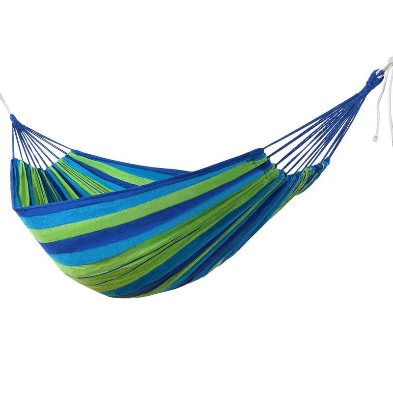 Hakubha Sales Hakubha Sales Cotton Outdoor Hammock Multiples Load Capacity Up to 450 Lbs Portable with Carrying Bag for Patio Yard Garden 280100CMBLUE  - Image 1