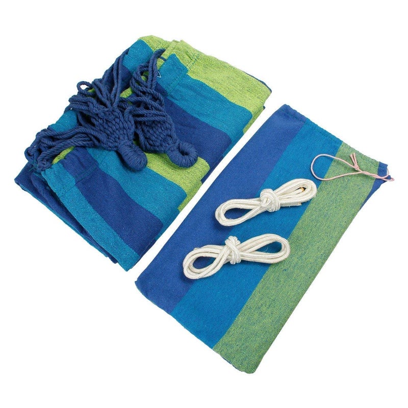 Hakubha Sales Hakubha Sales Cotton Outdoor Hammock Multiples Load Capacity Up to 450 Lbs Portable with Carrying Bag for Patio Yard Garden 280100CMBLUE  - Image 5