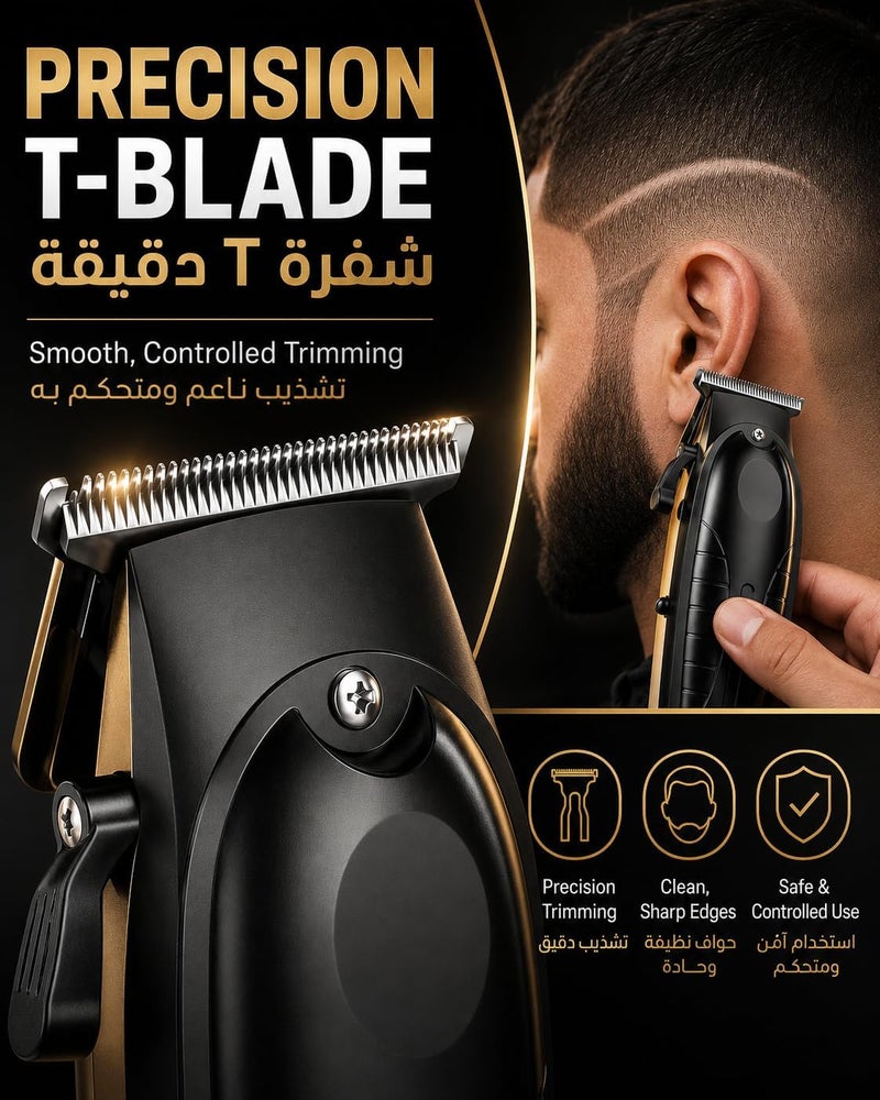 كويك ماكينة تشذيب وحلاقة للجسم Professional Hair Trimmer and Beard Clipper - ماكينة تشذيب للرجال مع شفرة سيراميك دقيقة، شحن سريع USB-C، وقت تشغيل ساعتين، سهلة التنظيف - Image 5
