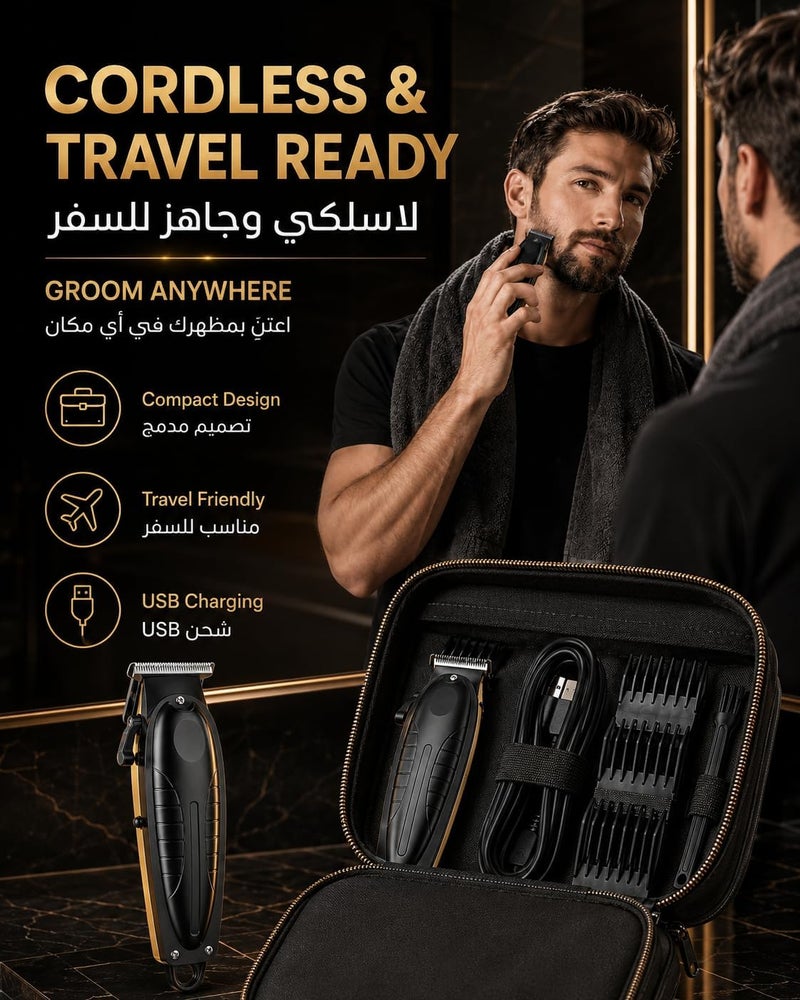 كويك ماكينة تشذيب وحلاقة للجسم Professional Hair Trimmer and Beard Clipper - ماكينة تشذيب للرجال مع شفرة سيراميك دقيقة، شحن سريع USB-C، وقت تشغيل ساعتين، سهلة التنظيف - Image 2