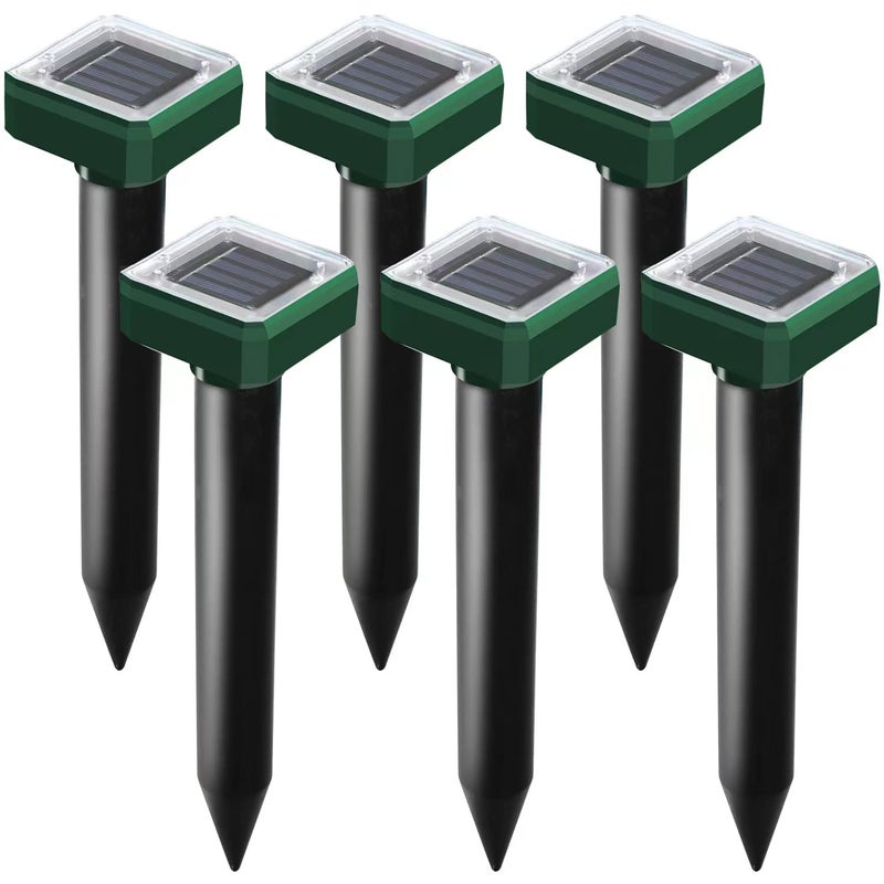 USKICH Solar Powered 6 Pack Solar Mole Repellent Ultrasonic for Vole, Snakes, Gopher, Waterproof Sonic Mole Deterrent Spikes,Snake Gopher Vole Repellent for Garden and Yard - Image 1