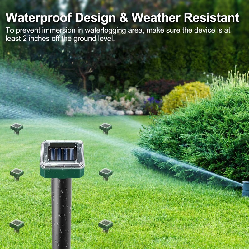 USKICH Solar Powered 6 Pack Solar Mole Repellent Ultrasonic for Vole, Snakes, Gopher, Waterproof Sonic Mole Deterrent Spikes,Snake Gopher Vole Repellent for Garden and Yard - Image 5