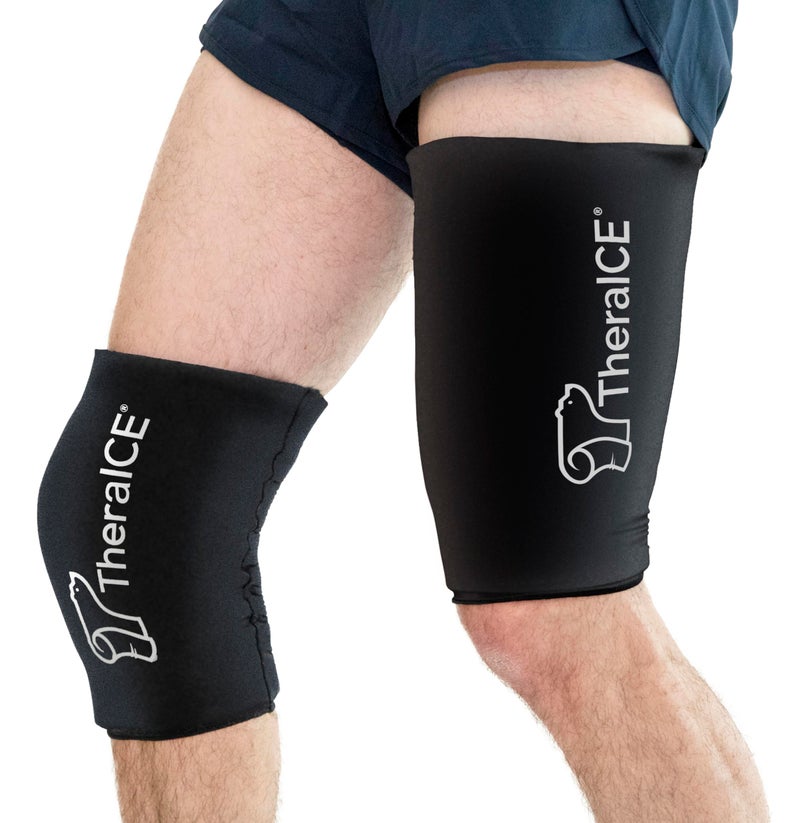 TheraICE غطاء ثيرا آيس للركبة مع حزمة ثلج وضغط للإصابات، حزم جل باردة قابلة لإعادة الاستخدام، أيضًا للركبة والكاحل والساق - لفافة باردة مرنة للتعافي من آلام الغضروف، ACL، MCL (XL) - Image 1