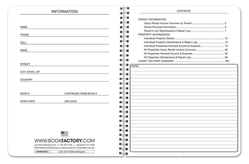 BookFactory Rental Property Record Book/Landlord Renter Record Keeping Log Book - Wire-O, 100 Pages, 8.5'' x 11'' (Made in USA) - Image 2