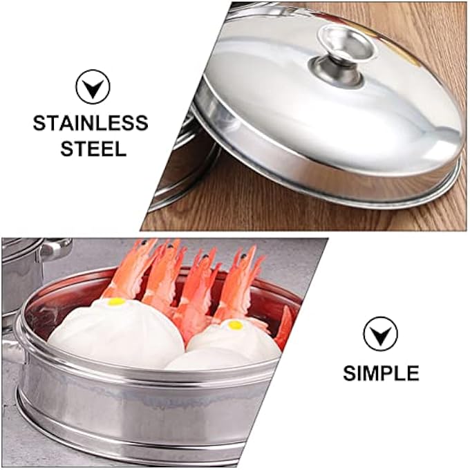 جهاز طهي بالبخار مع غطاء من الفولاذ المقاوم للصدأ لطهي الخضروات والزلابية والديم سوم والدجاج والأسماك والخضروات 18 سم - Image 5