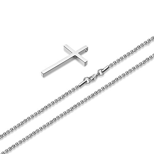 M MOOHAM Stainless Steel Cross Pendant Necklaces for Men Pendant Chain 24 Inch Silver, Fathers Day Christian Religious Baptism Gifts Jewelry for Teenage - Image 3