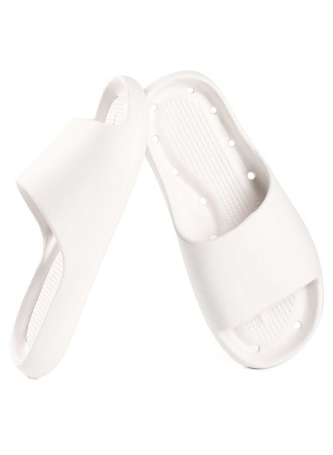 GETOEU Shower Shoes for Women and Men Massage Slide Sandals Soft Cushioned Anti-Slip Pool Slides Comfort Arch Support Quick Drying Shower Shoes with Drain Holes Bathroom Slides Slippers, White, - Image 1