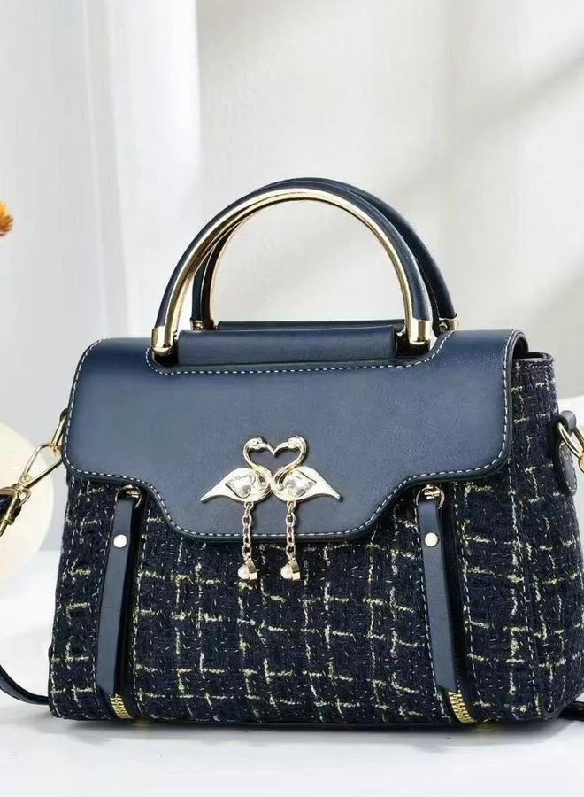 Take Two  Dark Blue Tweed Look Bag with Swan Detail for Women | Best Price UAE
