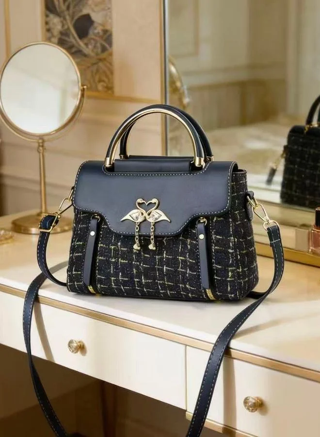 تايك تو Dark Blue Tweed Look Bag with Swan Detail