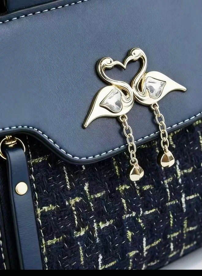 Take Two  Dark Blue Tweed Look Bag with Swan Detail for Women | Best Price UAE