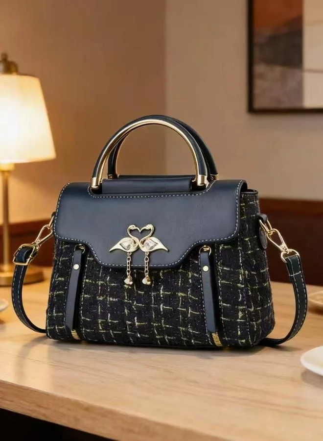Take Two  Dark Blue Tweed Look Bag with Swan Detail for Women | Best Price UAE