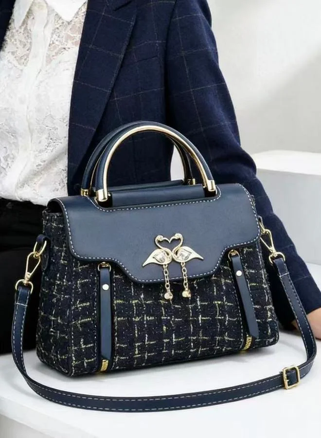 تايك تو Dark Blue Tweed Look Bag with Swan Detail