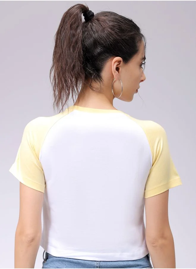Freehand Women Slim Fit Typographic Baseball T-Shirt