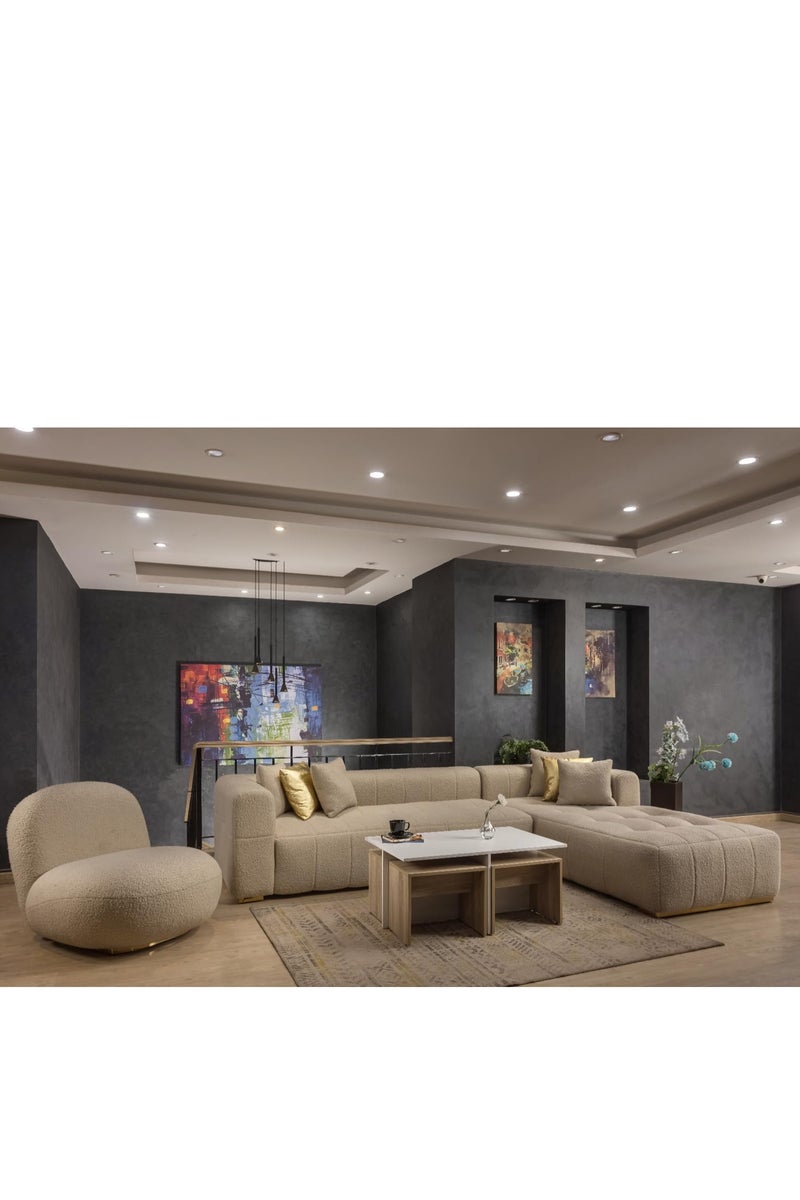 ركنة حرف L مع فوتيه – قماش كتان – مقاس 320×220 سم - Image 1