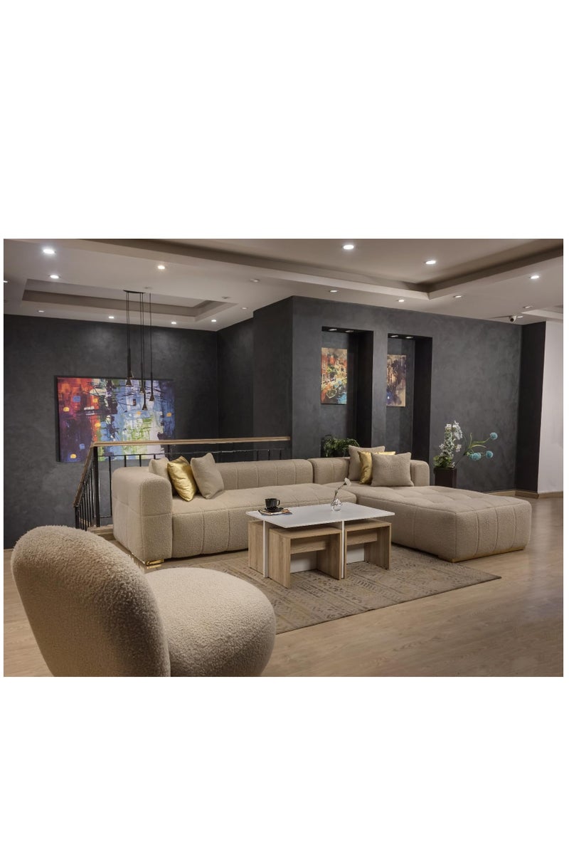 ركنة حرف L مع فوتيه – قماش كتان – مقاس 320×220 سم - Image 2