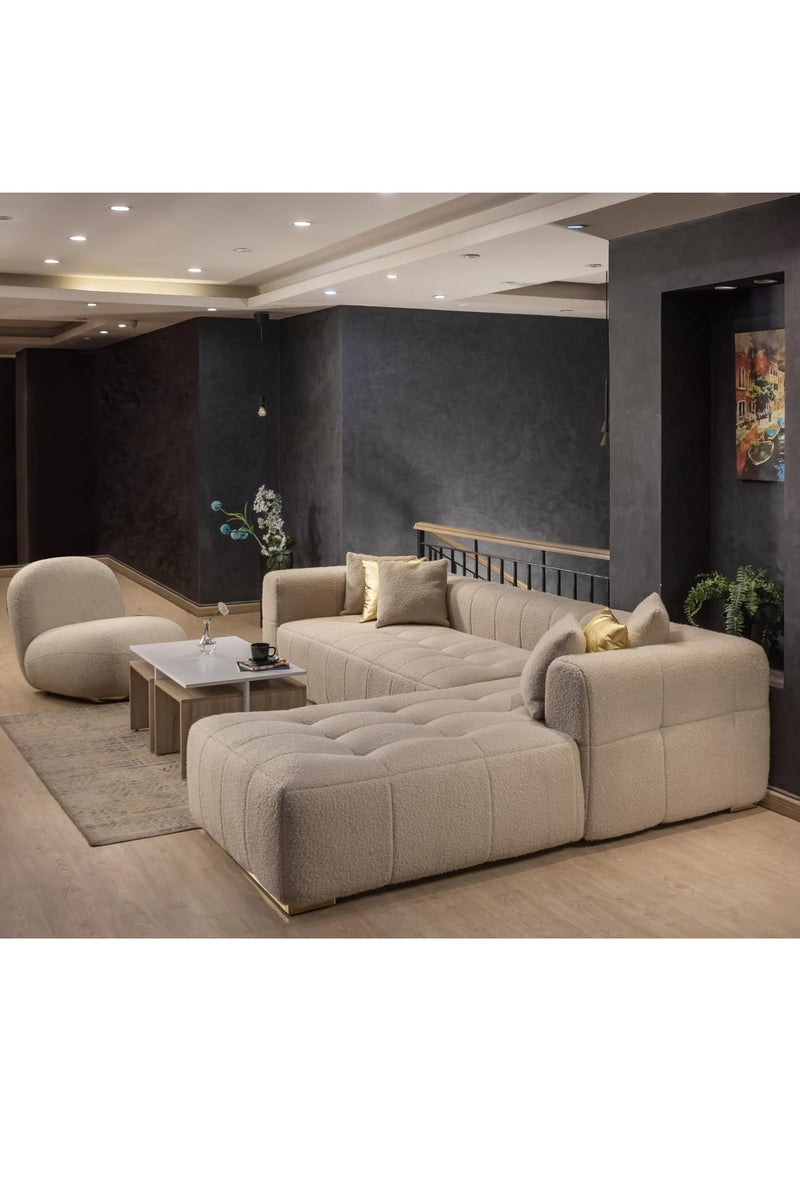 ركنة حرف L مع فوتيه – قماش كتان – مقاس 320×220 سم - Image 3