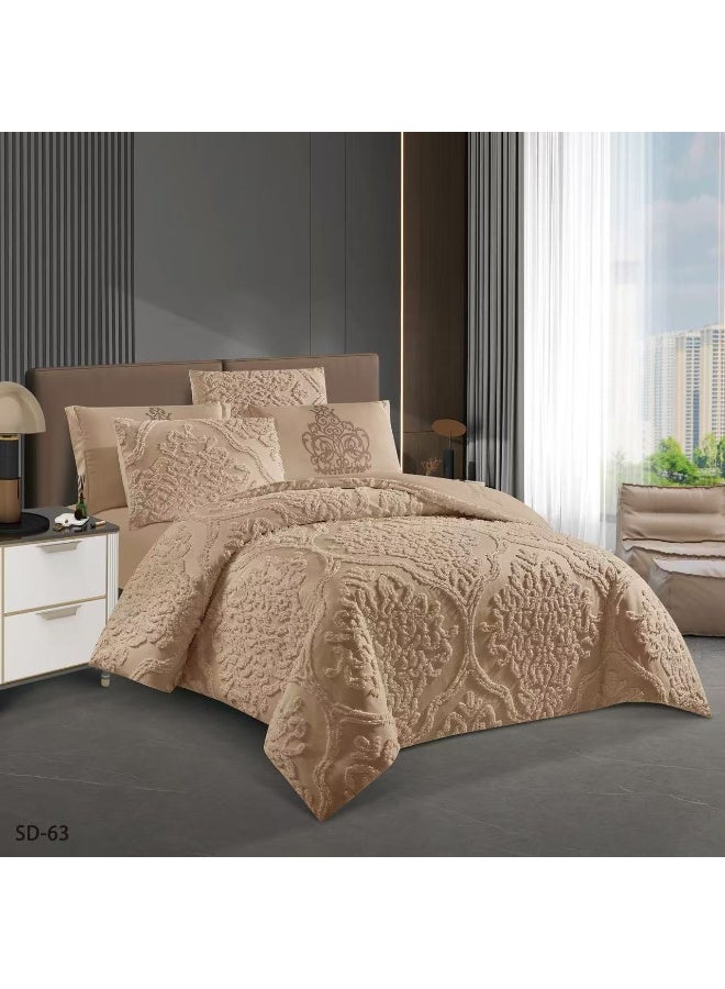 Comfy 6 Pc Plush Silk Embossed King-size Gold/Beige Comforter Set