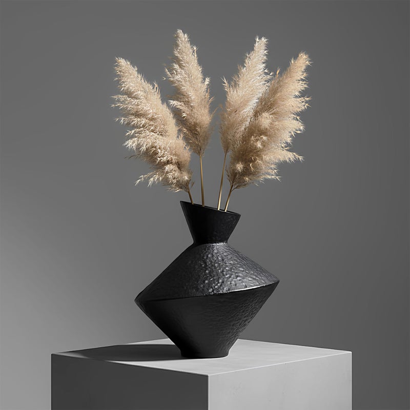 SECHUDO Unique Handmade Cast Iron Vase for Dried Flowers or Pampas Grass, 8.86" H Heavy and Durable Wabi Sabi Vases, Handicraft, Matte Black Vase for Modern, Rustic and Farmhouse Decor - Image 1