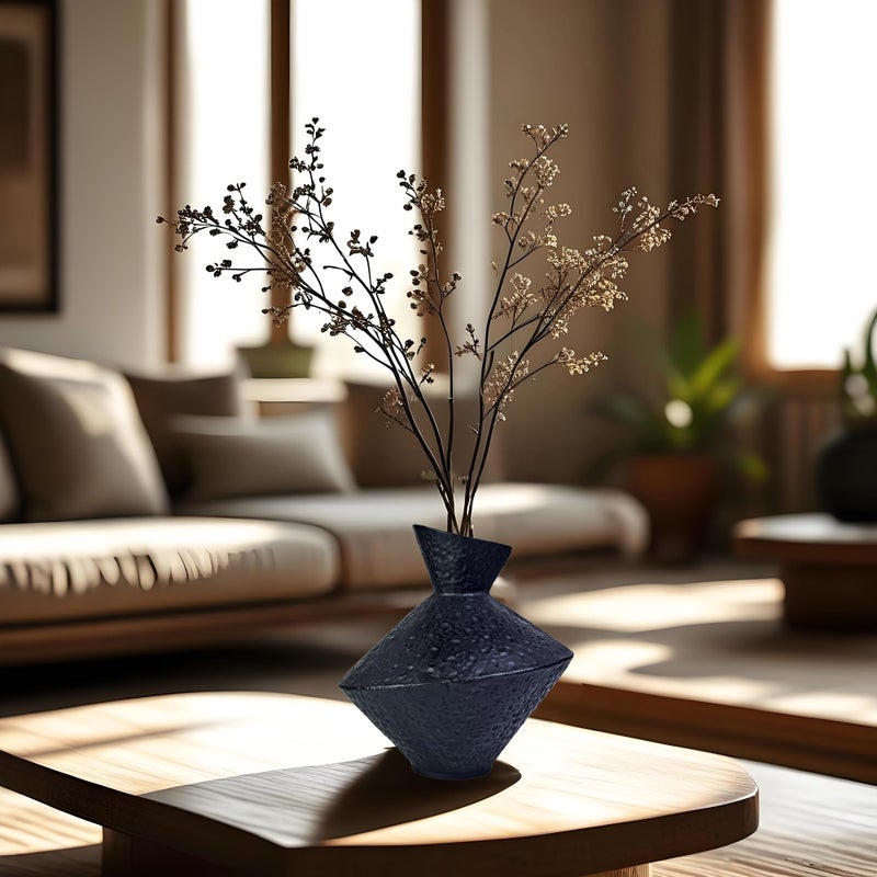 SECHUDO Unique Handmade Cast Iron Vase for Dried Flowers or Pampas Grass, 8.86" H Heavy and Durable Wabi Sabi Vases, Handicraft, Matte Black Vase for Modern, Rustic and Farmhouse Decor - Image 4