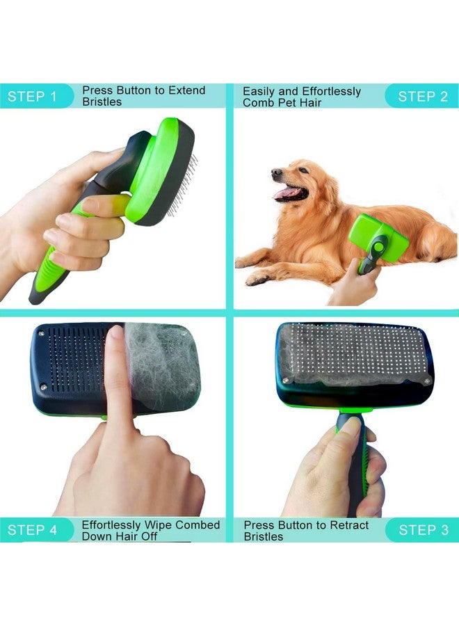 فرشاة تنظيف ذاتية التنظيف للحيوانات الأليفة، فرشاة للكلاب للعناية بها، أداة تدليك مناسبة للكلاب أو القطط، فرشاة للكلاب أو القطط. (أخضر) - Image 3