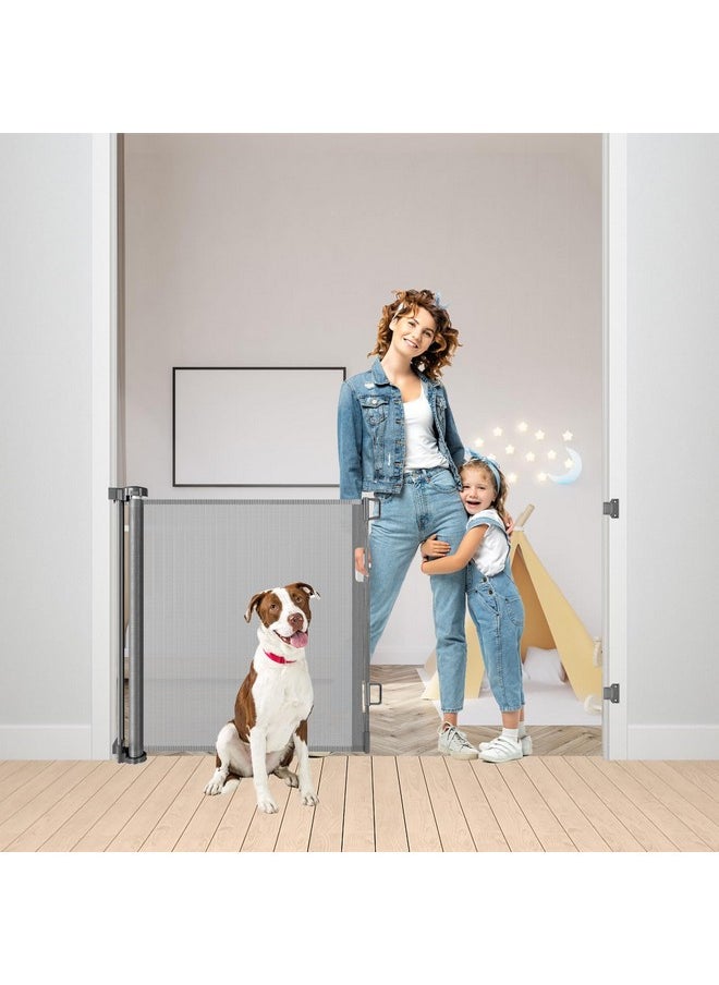 BETERTEK 55 Inch Retractable Baby Gates For Dogs Indoor Retractable Dog Gates For The House Retractable Gate For Kids Outdoor Dog Gate For Decks Pet Gate For Stair Deck Gate Child Gate For Doorways (Grey)  - Image 1