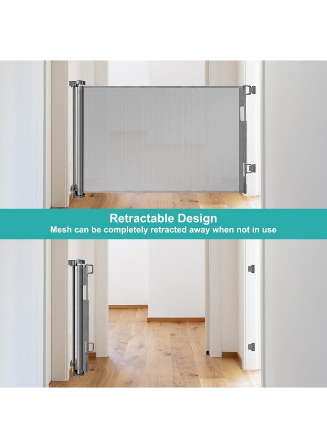BETERTEK 55 Inch Retractable Baby Gates For Dogs Indoor Retractable Dog Gates For The House Retractable Gate For Kids Outdoor Dog Gate For Decks Pet Gate For Stair Deck Gate Child Gate For Doorways (Grey)  - Image 4