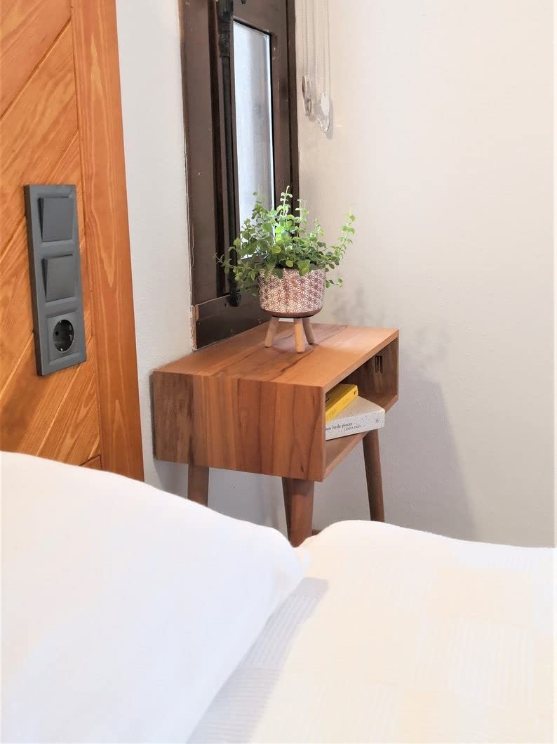 IThree Solid sheesham Wood Bedside Solid Wood Floating nightstand Shelf mid Century Bedside Table mid Century Modern End Table nightstand for Bedroom - Image 3