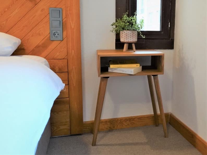 IThree Solid sheesham Wood Bedside Solid Wood Floating nightstand Shelf mid Century Bedside Table mid Century Modern End Table nightstand for Bedroom - Image 1