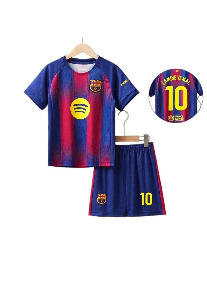 2026 برشلونة الأزرق والأحمر لكرة القدم جيرسي مجموعة ، لامين يامال #10 قميص كرة القدم والسراويل عدة للأطفال