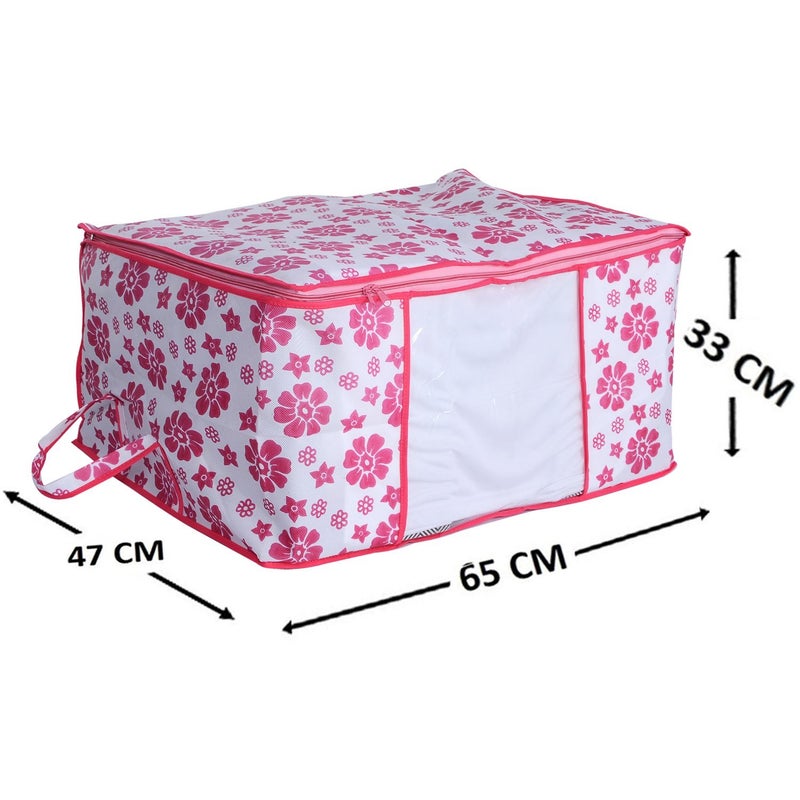 Kuber Industries Floral 2 Piece Non Woven Underbed Storage Organiser Set Pink - Image 2