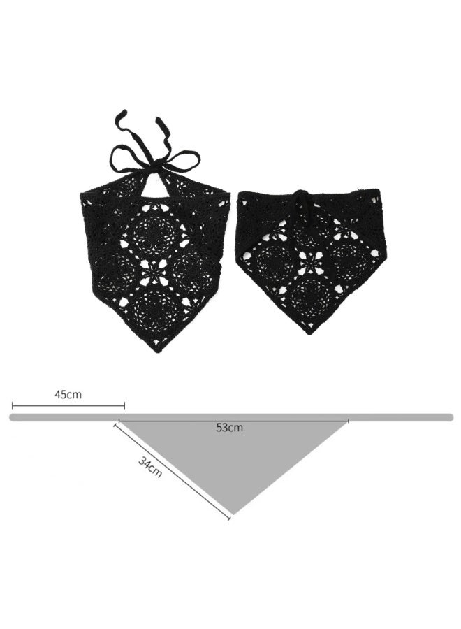 4 Pack Floral Crochet Hair Bandanas, Vintage Daisy Pattern, Adjustable Tie, Polyester, 53x34cm - Image 2