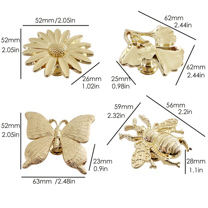 Silvery 4pcs Zinc Alloy Bee Butterfly Chrysanthemum Lily Drawer Pulls Set - Image 3