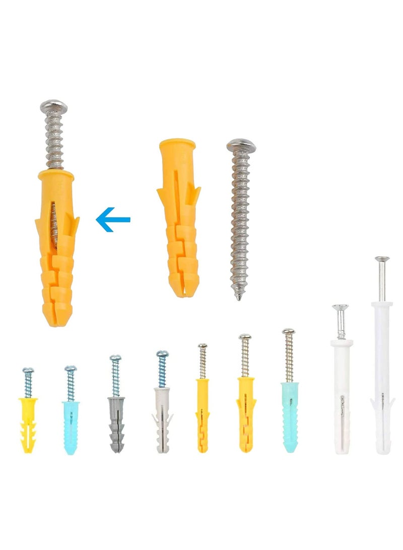 Self Tapping Screws and Ribbed Anchors Assortment Screws Kit, 200PCs Screws and Wall Plugs Set Screws Assortment Plastic Self Drilling Drywall Anchors Set for Hollow Wall Hanging or Blinds - Image 3