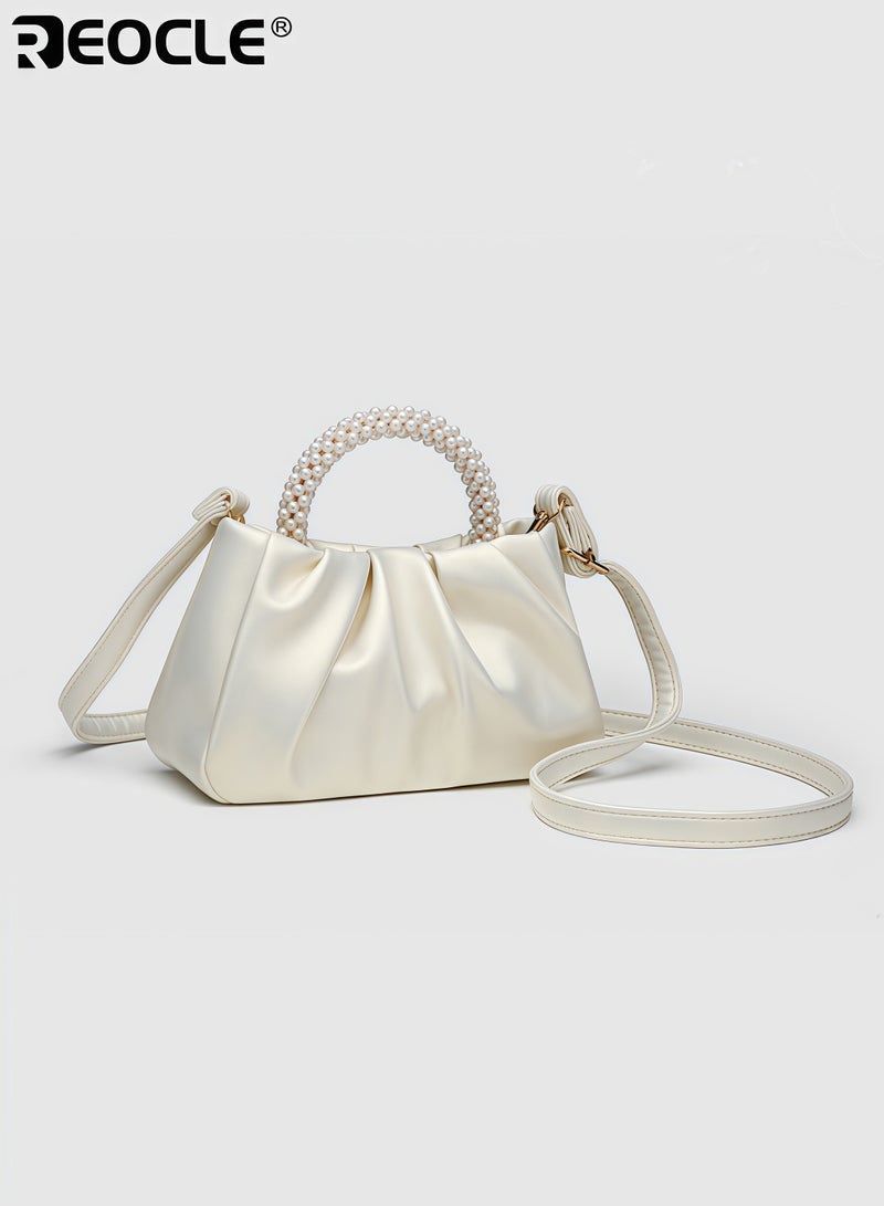 REOCLE Women's Cloud Crossbody Bag with Pearl Accent and Soft Faux Leather Versatile Evening Bag with Elegant Design for Wedding Party Occasions - Image 3