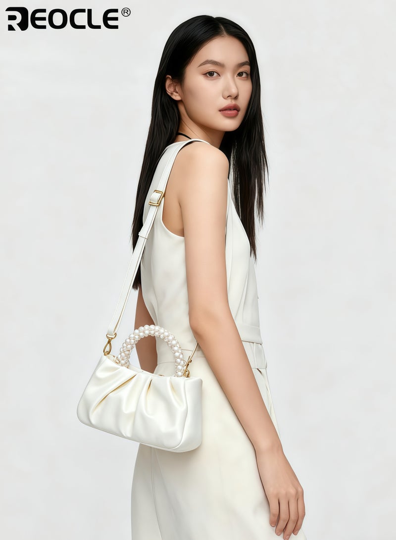 REOCLE Women's Cloud Crossbody Bag with Pearl Accent and Soft Faux Leather Versatile Evening Bag with Elegant Design for Wedding Party Occasions - Image 1