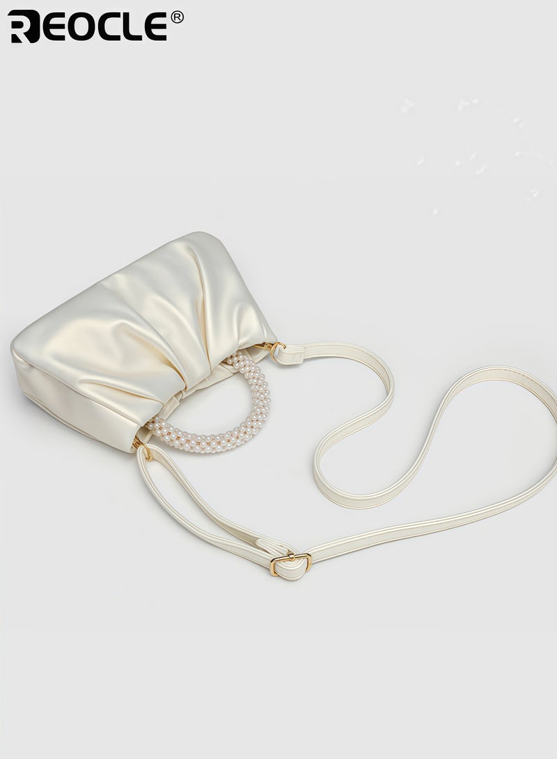 REOCLE Women's Cloud Crossbody Bag with Pearl Accent and Soft Faux Leather Versatile Evening Bag with Elegant Design for Wedding Party Occasions - Image 4