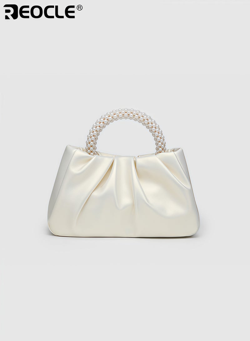 REOCLE Women's Cloud Crossbody Bag with Pearl Accent and Soft Faux Leather Versatile Evening Bag with Elegant Design for Wedding Party Occasions - Image 2