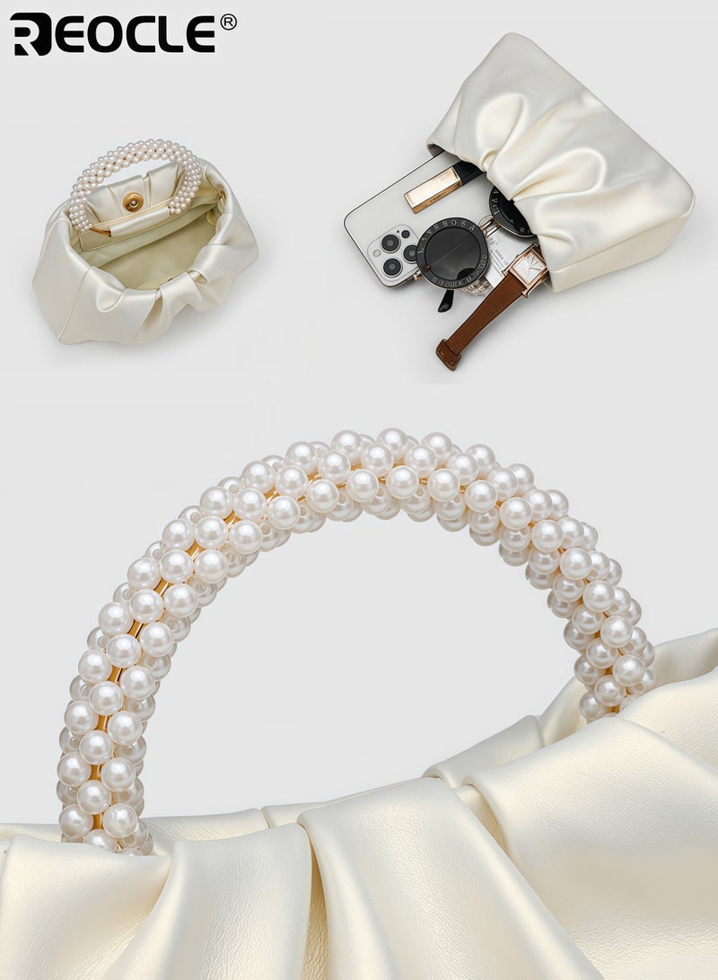 REOCLE Women's Cloud Crossbody Bag with Pearl Accent and Soft Faux Leather Versatile Evening Bag with Elegant Design for Wedding Party Occasions - Image 5