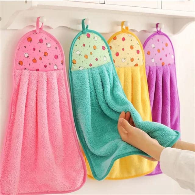 GROKI Pack of 4 Microfiber Wash Basin Hanging Hand Kitchen Towel Napkin with Loop 40x28x080Cm - Image 1