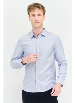 Men Regular Fit Diamond Patten Long Sleeves Casual Shirt, Blue