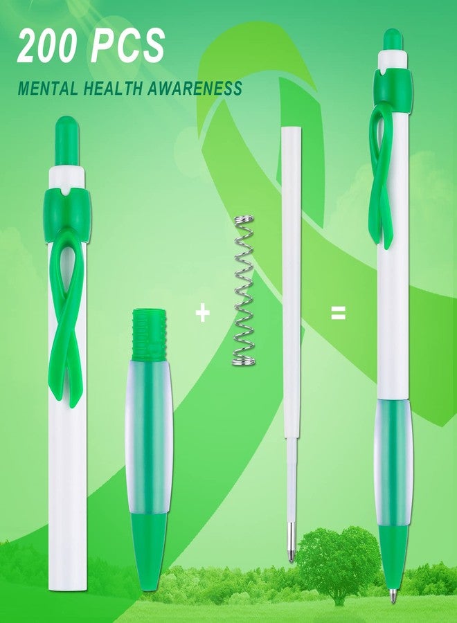 Yexiya 200 Pcs Mental Health Suicide Prevention Awareness Retractable Pen Green Ribbon Liver Cancer Kidney Disease Awareness Ink Ballpoint Bulk Individual Packed Charity Volunteer Activity Supply - Image 2