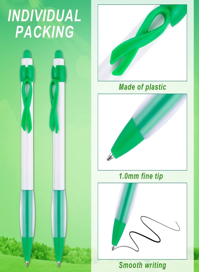 Yexiya 200 Pcs Mental Health Suicide Prevention Awareness Retractable Pen Green Ribbon Liver Cancer Kidney Disease Awareness Ink Ballpoint Bulk Individual Packed Charity Volunteer Activity Supply - Image 3