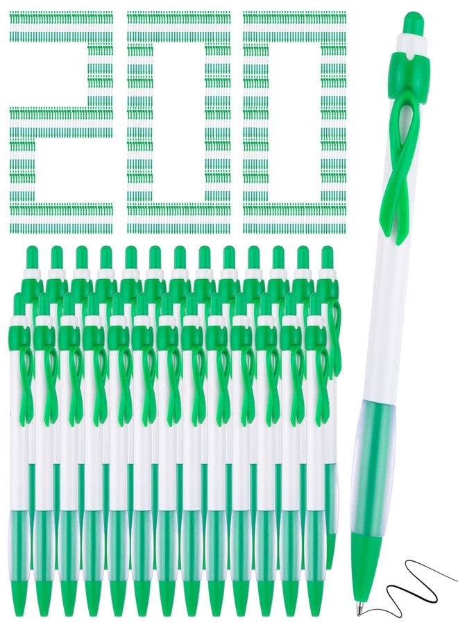 Yexiya 200 Pcs Mental Health Suicide Prevention Awareness Retractable Pen Green Ribbon Liver Cancer Kidney Disease Awareness Ink Ballpoint Bulk Individual Packed Charity Volunteer Activity Supply - Image 1