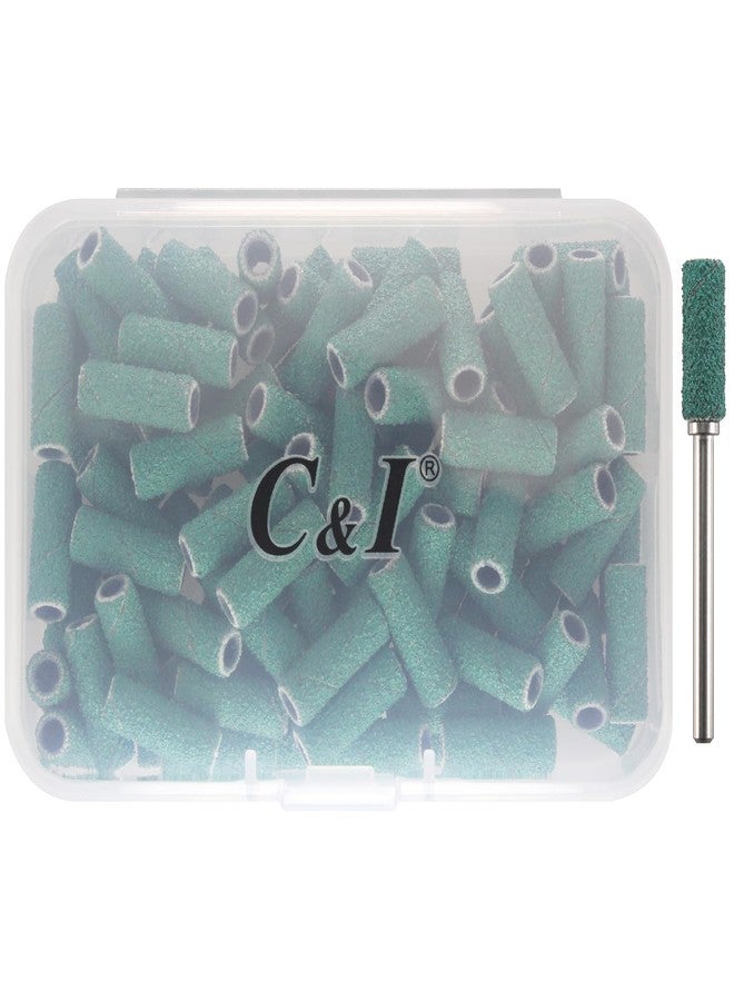 C & I 100pcs Small Sanding Bands & 1pc Slim Mandrel Nail Drill Bit Set Acrylic Gel Remove False Nails Shaping Cuticle Care Nail Prep Efile Nail Supplies for Nail Salon (Green, 80 Extra Coarse-XC) - Image 1
